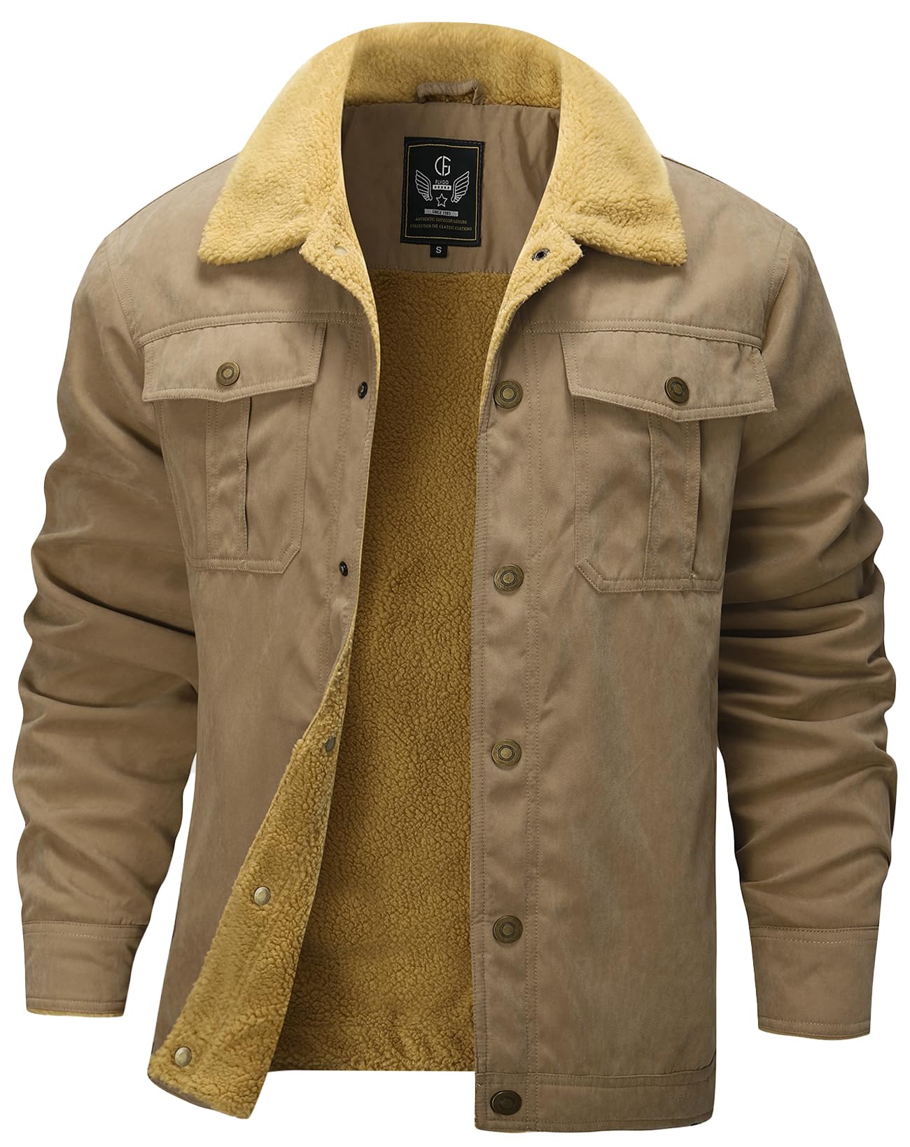 Flygo Men's Winter Jackets Sherpa Lined Fleece Trucker Jacket Thick Warm Lapel Work Cargo Coat Outerwear